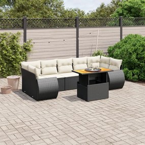 Set divani da giardino con cuscini 8 pz nero in polyrattan