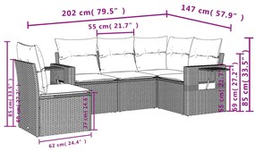 Set Divano da Giardino 5 pz con Cuscini Grigio in Polyrattan