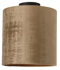 Plafoniera nero opaco paralume velluto marrone 25 cm - COMBI