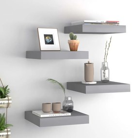 Scaffali A Parete 4 Pz Grigi 23x23,5x3,8 Cm İn Mdf /