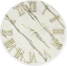 Orologio rotondo D40 cm RYAN in legno rivestito con parato e dettagli Oro