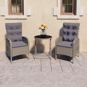 Set Da Bistrot Da Giardino 3 Pz İn Polyrattan E Vetro Grigio /