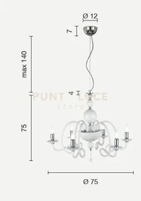 Lampadario vivaldi 6 luci trasparente cromo attacco e14 d.75cm