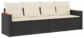 Set divani da giardino 4 pz con cuscini nero in polyrattan