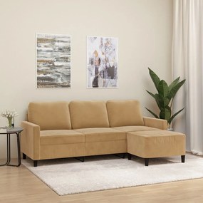 Divano A 3 Posti Con Poggiapiedi Marrone 180 Cm İn Velluto /