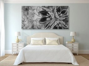 Quadro su tela – Fiori con perle in bianco e nero