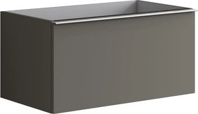 Cassettiera Pixel con 2 cassetti  frontale plain laccato opaco grigio carbone e maniglia alluminio brillante L80 x H40 x P45,5 cm