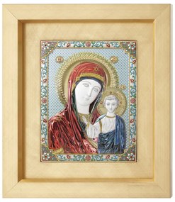 Quadro  "Madonna con Gesù" con smalti cm.19,2x24h (est. cm.39,2x43,7)