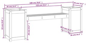 Panchina con Fioriera Nera 180x36x63cm Legno Massello di Pino