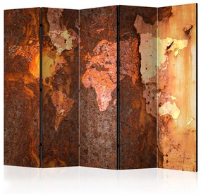Paravento Immerso nel metallo II (5 części) - mapa świata w odcieniach rdzy