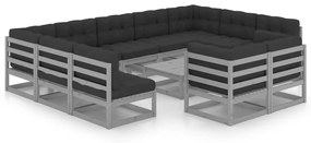Set divani da giardino 12pz con cuscini grigio massello di pino