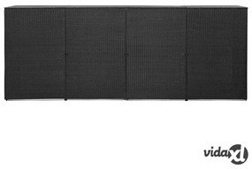 vidaXL Copribidone Quadruplo Spazzatura Nero 305x78x120 cm Polyrattan