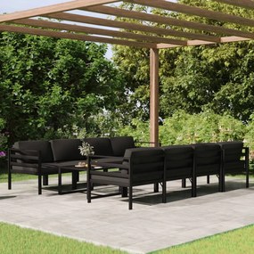 Set divani da giardino 9 pz con cuscini in alluminio antracite