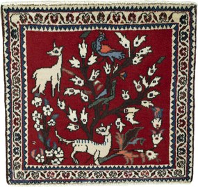 Shiraz Tappeto 70 x 60 Rosso (Iran) Annodato A Mano