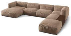 Divano angolare componibile marrone chiaro (con penisola a destra/a U) con rivestimento in velluto Martina – Micadoni