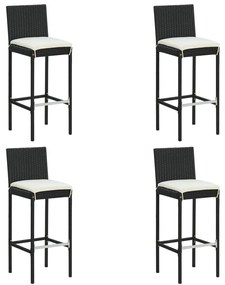 Sgabelli Da Bar Con Cuscini 4 Pz Neri İn Polyrattan /