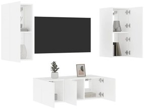 Mobili Tv A Muro Con Led 4pz Bianchi İn Legno Multistrato /