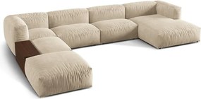 Divano angolare componibile beige (con penisola a sinistra/a U) con rivestimento in velluto Martina – Micadoni