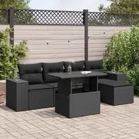 Set Divano da Giardino 6 pz con Cuscini Nero in Polyrattan 3326776