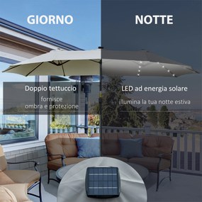 Ombrellone da Giardino Doppio 450 cm con 48 Luci LED e Manovella Grigio Chiaro...