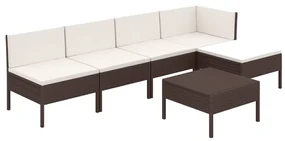 Set divani da giardino 6 pz con cuscini in polyrattan marrone