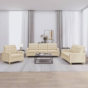 Set Di Divani 3 Pz Con Cuscini Crema İn Tessuto /