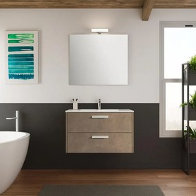 Mobile bagno sospeso con lavabo e specchio L 79.5 x H 50 x P 45.5 cm bronzo 2 cassetti per vasca centrale Panama