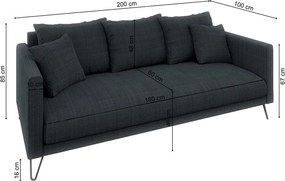 Divano grigio scuro con rivestimento in ciniglia 200 cm Freya – Ropez