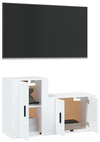 Set di Mobili Porta TV 2 pz Bianco in Legno Multistrato