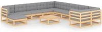 Set Divani da Giardino 12 pz con Cuscini Legno Massello di Pino 3077099