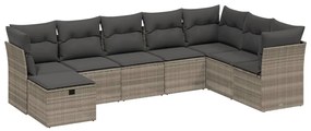 Set divano da giardino 8pz con cuscini grigio chiaro polyrattan