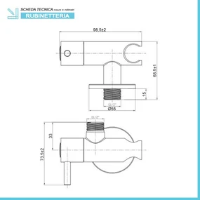 Rubinetto d'arresto cromato con supporto doccia dal design tondo