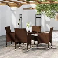 Set Bistrot Giardino 5 pz Polyrattan e Vetro Temperato Marrone 3095906