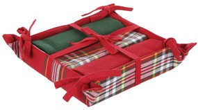 Set 3 strofinacci natalizi tartan rosso 50x20 cm cestino