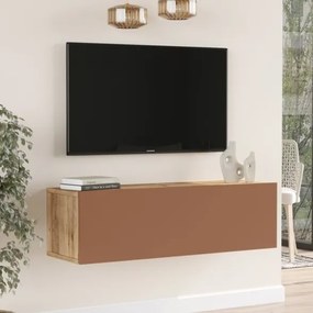 Mobile TV Sospeso 100x32x30 Rosso E Rovere Effetto Legno Con Vano Frame