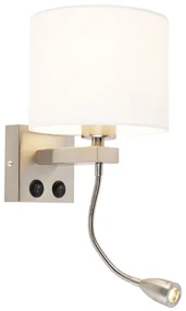 Lampada da parete moderna in acciaio con paralume bianco - Brescia