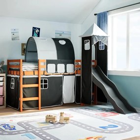 Letto A Soppalco Con Torre Bambini Bianco E Nero 90x200cm Pino /