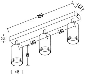 Faretto PIPE 3xGU10/10W/230V nero