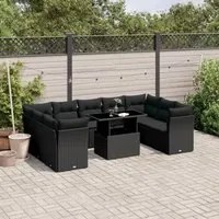 Set Divani da Giardino 10pz con Cuscini in Polyrattan Nero 3266815