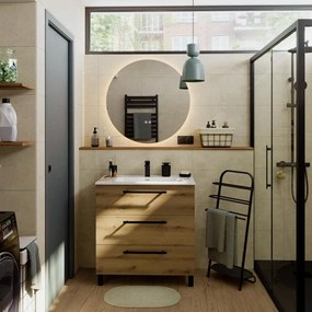 Mobile bagno a terra con lavabo L 80 x H 73 x P 45 cm rovere rustico truciolare 3 cassetti | Remix