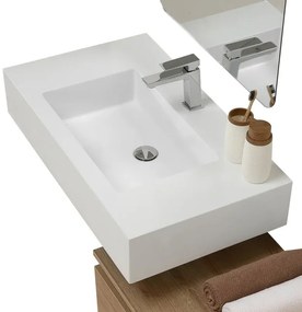 Mobile bagno sospeso 80 cm rovere naturale con lavabo sospeso e specchio – Numa