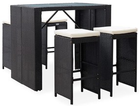 Set da Bar da Giardino 5 pz in Polyrattan e Vetro Nero