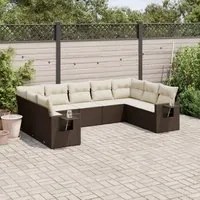 Set Divani da Giardino 9pz con Cuscini Marrone in Polyrattan 3252940