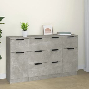 Set Di Credenze 3 Pz Grigio Cemento İn Legno Multistrato /