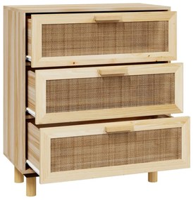 Credenza marrone 60x30x70cm legno massello pino rattan naturale