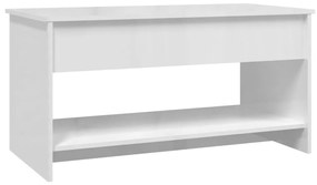 Tavolino salotto bianco lucido 102x50x52,5 cm legno multistrato