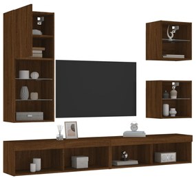 Mobili TV a Muro con LED 5pz Rovere Marrone Legno Multistrato