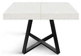 Tavolo FORTE DEI MARMI in legno, finitura bianco frassinato e base incrociata in metallo antracite, allungabile 95&#215;90 cm &#8211; 145 x 90 cm