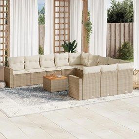 Set divani da giardino 12 pz con cuscini beige in polyrattan