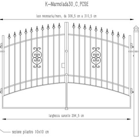 Cancello manuale battente Marmolada in ferro, apertura centrale, L 308.5, H 165-195 cm, di colore ruggine